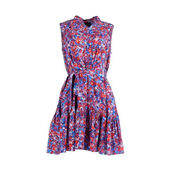 Saloni Tilly Belted Sleeveless Mini Dress in Multicolor Silk